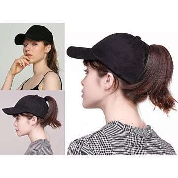 High Ponytail Baseball Hat - Women Messy Bun Hat, Sun Protection Ponycaps Retro Cap Black