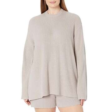 The Drop Women's Alice Crewneck Back Slit Ribbed Pullover Sweater, Porpoise, L
