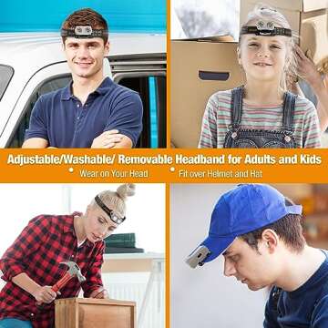 EverBrite Hat Lights Clip On Rechargeable Headlamp with Motion Sensor, 3 Models LED 180° Adjustable Head Lamp to Wear and Clip for Hard Hats, Outdoor Headlight with Red Light for Running, Camping