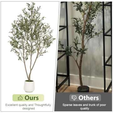 VIVATREES Olive Trees Artificial Indoor, 6FT Tall Faux Olive Tree with White Tall Planter, Artificial Plants with Natural Wood Trunk and Lifelike Fruits for Home Office Decor