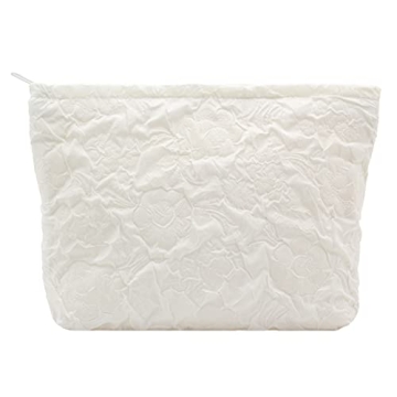 PAZIMIIK Makeup Bags for Purse Zipper Cosmetic Pouch Large Travel Canvas Make Up Organizer Tool Pouch for Women and Girls,Flower Ivory