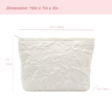 PAZIMIIK Makeup Bags for Purse Zipper Cosmetic Pouch Large Travel Canvas Make Up Organizer Tool Pouch for Women and Girls,Flower Ivory