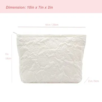 PAZIMIIK Makeup Bags for Purse Zipper Cosmetic Pouch Large Travel Canvas Make Up Organizer Tool Pouch for Women and Girls,Flower Ivory
