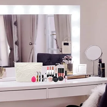 PAZIMIIK Makeup Bags for Purse Zipper Cosmetic Pouch Large Travel Canvas Make Up Organizer Tool Pouch for Women and Girls,Flower Ivory