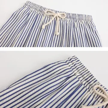 XIBAOBAO Women's Blue White Striped Seersucker Pants Pinstripe High Waist Drawstring Lounge Pants Beach Lightweight Palazzo Trousers XL