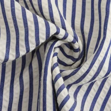 XIBAOBAO Women's Blue White Striped Seersucker Pants Pinstripe High Waist Drawstring Lounge Pants Beach Lightweight Palazzo Trousers XL