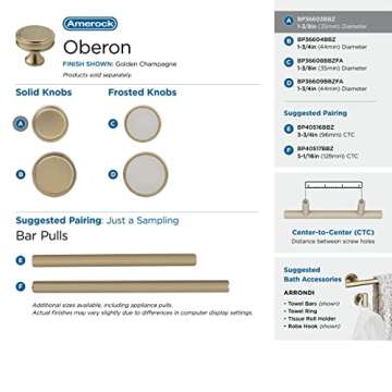 Amerock | Cabinet Knob | Golden Champagne | 1-3/8 inch (35 mm) Diameter | Oberon | 1 Pack | Drawer Knob | Cabinet Hardware