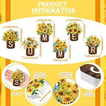 Maitys Sunflower Summer Table Decor - 6 Pcs Wooden Signs