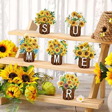 Maitys Sunflower Summer Table Decor - 6 Pcs Wooden Signs