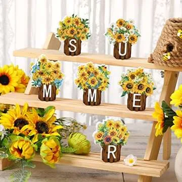 Maitys Sunflower Summer Table Decor - 6 Pcs Wooden Signs