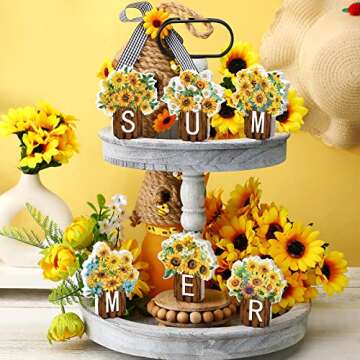 Maitys Sunflower Summer Table Decor - 6 Pcs Wooden Signs