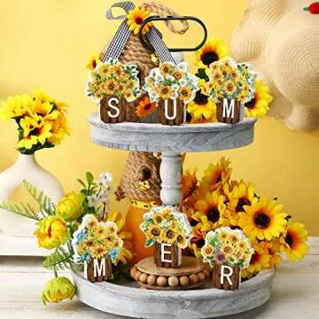 Maitys Sunflower Summer Table Decor - 6 Pcs Wooden Signs