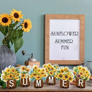 Maitys Sunflower Summer Table Decor - 6 Pcs Wooden Signs