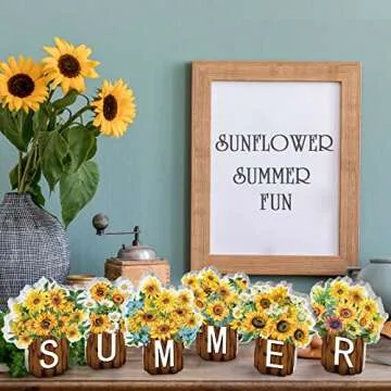 Maitys Sunflower Summer Table Decor - 6 Pcs Wooden Signs