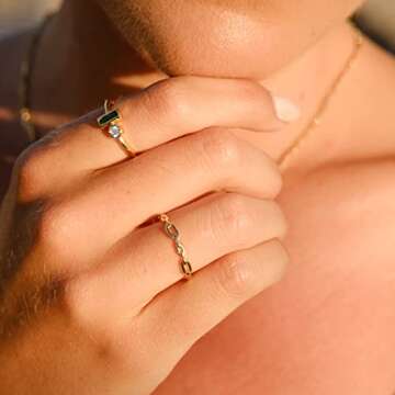 Espere 18K Gold Plated Simple Link Ring - Women's Minimalist Stacking Band