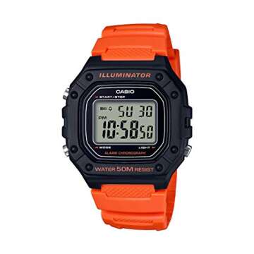 Casio Men's Classic Stainless Steel Quartz Watch with Resin Strap, Orange, 21.1 (Model: W-218H-4B2VC...