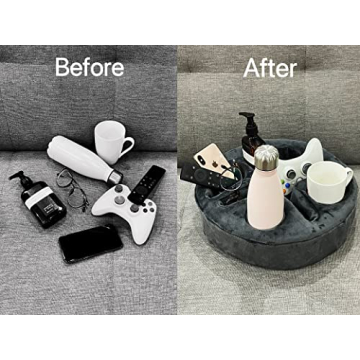 Xchouxer Couch and Bed Cup Holder Pillow, Sofa Organizer Caddy for Drinks, Remotes, Phones, Snacks (Gray)