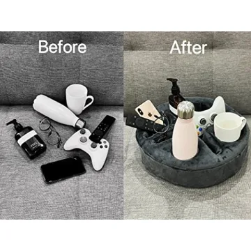 Xchouxer Couch and Bed Cup Holder Pillow, Sofa Organizer Caddy for Drinks, Remotes, Phones, Snacks (Gray)