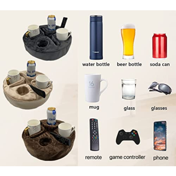 Xchouxer Couch and Bed Cup Holder Pillow, Sofa Organizer Caddy for Drinks, Remotes, Phones, Snacks (Gray)