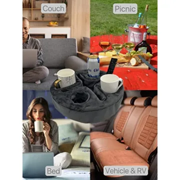 Xchouxer Couch and Bed Cup Holder Pillow, Sofa Organizer Caddy for Drinks, Remotes, Phones, Snacks (Gray)