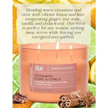 Cinnamon Clove Citrus Scented Candle | Large 3 Wick Fall Candle | Aromatherapy Stress Relief Candle ...