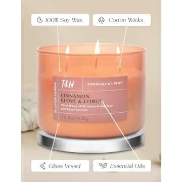 Cinnamon Clove Citrus Scented Candle | Large 3 Wick Fall Candle | Aromatherapy Stress Relief Candle for Fall Home Relaxation 15.8 oz, Warm Winter Cinnamon Candle | Natural Soy Candle for Women & Men
