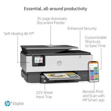 HP OfficeJet Pro 8025e All-in-One Inkjet Wireless Printer Copier Scanner Fax 35 Page ADF Two-Sided 2.7-inch Touchscreen PC Phone Tablet Printers for Home Use Office, Multifunction 1K7K3A (Renewed)