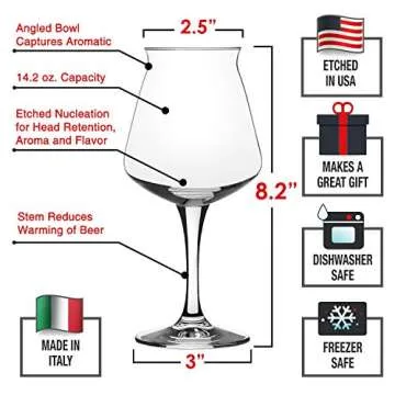 Nucleated Teku 3.0 Stemmed Beer Glass by Rastal - Nucleation Pint Glasses for Better Head Retention,...