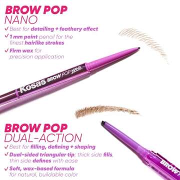 Kosas Brow Pop Nano - Ultra-Fine 1mm Brow Pencil Precision Tip - Natural-Looking Eyebrows with Finest Hairlike Stroke - All Day Wear, Hypoallergenic, Safe for Sensitive Skin- Brown Black