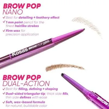 Kosas Brow Pop Nano - Ultra-Fine 1mm Brow Pencil Precision Tip - Natural-Looking Eyebrows with Finest Hairlike Stroke - All Day Wear, Hypoallergenic, Safe for Sensitive Skin- Brown Black