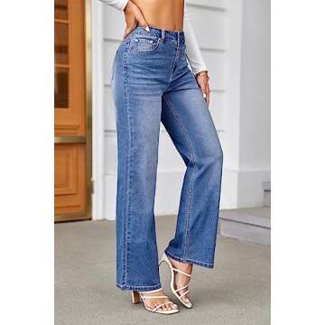 PLNOTME Women's High Waisted Baggy Jeans Straight Wide Leg Mom Denim Pants