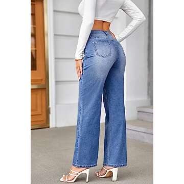PLNOTME Women's High Waisted Baggy Jeans Straight Wide Leg Mom Denim Pants