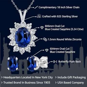 Gem Stone King 8X6MM and 6X4MM Oval Gemstone Birthstone Pendant and Earrings Jewelry Set For Women |...