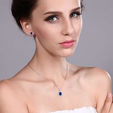 Gem Stone King 8X6MM and 6X4MM Oval Gemstone Birthstone Pendant and Earrings Jewelry Set For Women | 925 Sterling Silver | Fine Jewelry Gifts for Her Mom Women Wife | With 18 Inch Chain