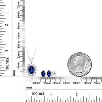 Gem Stone King 8X6MM and 6X4MM Oval Gemstone Birthstone Pendant and Earrings Jewelry Set For Women | 925 Sterling Silver | Fine Jewelry Gifts for Her Mom Women Wife | With 18 Inch Chain