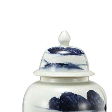 Benzara BM180954 Ceramic Windswept Ginger Jar White & Blue