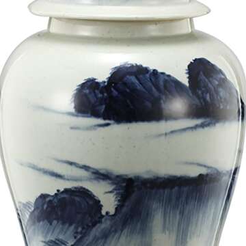 Benzara BM180954 Ceramic Windswept Ginger Jar White & Blue