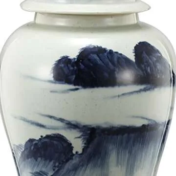 Benzara BM180954 Ceramic Windswept Ginger Jar White & Blue