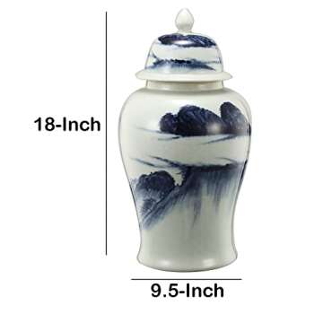 Benzara BM180954 Ceramic Windswept Ginger Jar White & Blue