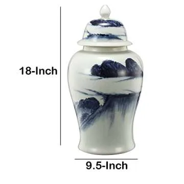 Benzara BM180954 Ceramic Windswept Ginger Jar White & Blue