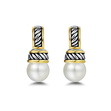 Stylish UNY JEWEL Two Tone Twisted Wire Cable Pearl Earrings for Women