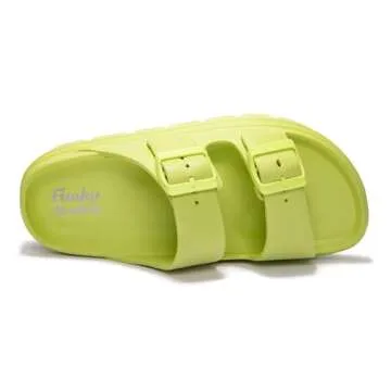 FUNKYMONKEY EVA Slides for Women Thick-sole Adjustable Double Buckle Waterproof Platform Sandals (8 M US, Lemon Green/HDSPK)