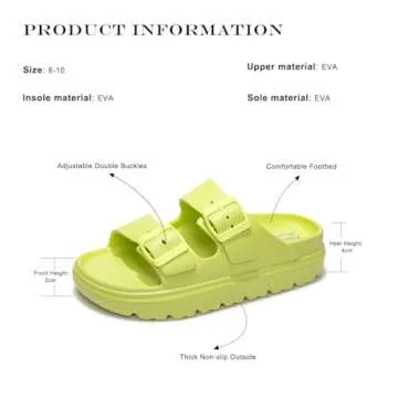FUNKYMONKEY EVA Slides for Women Thick-sole Adjustable Double Buckle Waterproof Platform Sandals (8 M US, Lemon Green/HDSPK)