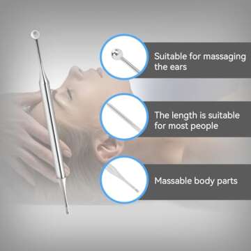 Agatige Dual Head Facial Reflexology Tools, Stainless Steel Portable Ear Acupuncture Body Point Probe Massage Tool (12cm)
