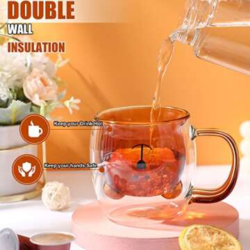 Cute Bear Tea Cup Double Wall Glass Milk Coffee Bear Mug with Handle Insulated Espresso christmas Beer Cup Cute Birthday gift for Women Men Valentine's Day, 250 ml/ 8.4 oz (Brown, 1 Piece)