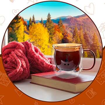 Cute Bear Tea Cup Double Wall Glass Milk Coffee Bear Mug with Handle Insulated Espresso christmas Beer Cup Cute Birthday gift for Women Men Valentine's Day, 250 ml/ 8.4 oz (Brown, 1 Piece)