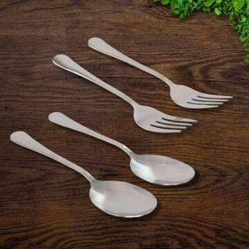 Cornucopia Brands Serving Spoons & Large Serving Forks Set (4 pack, 2 of each); Buffet & Banquet Sty...
