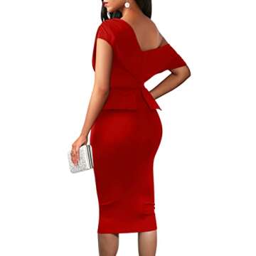 YMDUCH Women's Vintage Sleeveless Peplum Bodycon Party Pencil Midi Dress Red