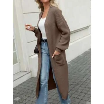 LILLUSORY Womens Long Cardigan Sweater Plus Size Oversized Chunky Ribbed Cable Knit Cozy Fall Coat Outfit Clothes Fashion Trendy 2024 Winter Nutmeg S
