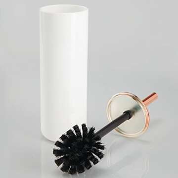 mDesign Compact Freestanding Plastic Toilet Bowl Brush and Holder for Bathroom Storage - Plastic and Stainless Steel - Sturdy, Deep Cleaning - White/Rose Gold